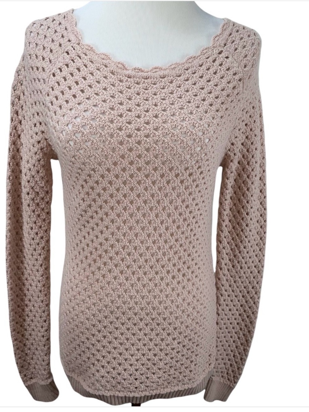 Ann Taylor Cotton Knit Openwork Oversized Pink Sweater Size M Light Lace